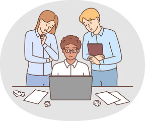 Frustrated employee work on laptop have problems