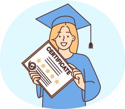 Smiling woman hold graduation diploma in hands