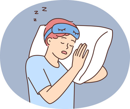 recommend clip art: Tired guy sleep on pillow in bed