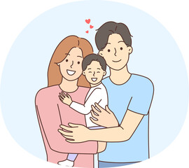 Happy family with baby in hands