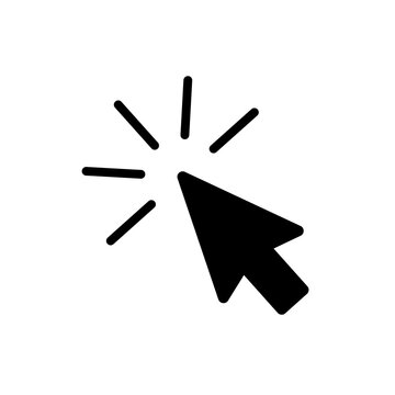 Mouse arrow click. Computer mouse pointer icon. Black cursor isolated on white background. Click here. Link web. Internet connection button. Website symbol. Pictogram design. Vector illustration