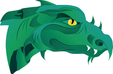 A green dragon with an amber eye
