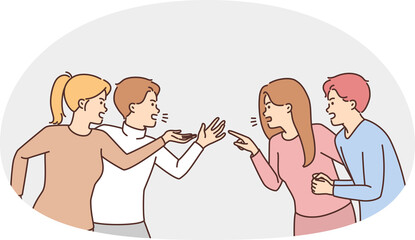 Angry people yell engaged in confrontation