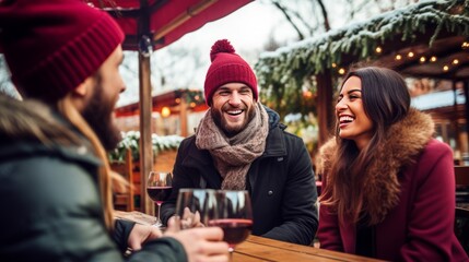 Fototapeta premium group of friends at christmas market