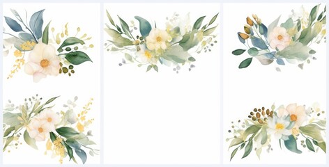 Watercolor floral illustration bouquet - white flowers, rose, peony, green and gold leaf branches collection. Wedding stationary, greetings, wallpapers, fashion. Eucalyptus, olive, Generative AI