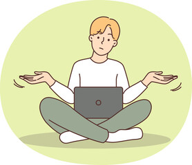 Confused man experience error on laptop