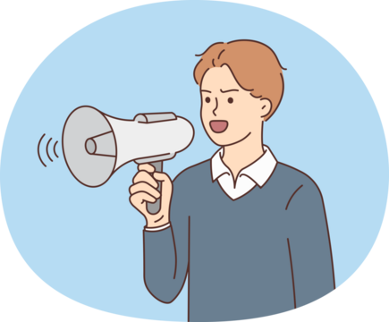 Young man scream in loudspeaker