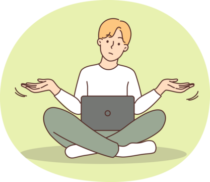 Confused man experience error on laptop