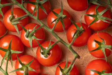 Top view of cherry tomatoes branch, close up, 