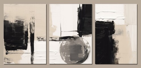 Oil texture. Acrylic paint. Textured arrangements. Black, dark, ink white beige illustration elements. Background. Abstract modern print set. Logo. Wall art. Poster. Business card, Generative AI