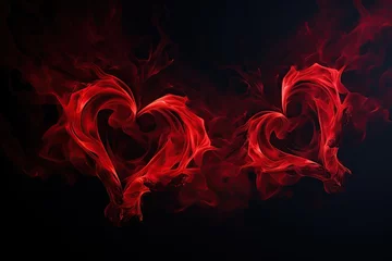 Poster Two Hearts made of red smoke. Love Concept. Generative AI © ArtmediaworX