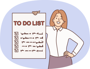 Smiling woman show list with check marks