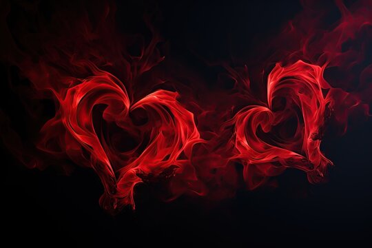 Two Hearts made of red smoke. Love Concept. Generative AI
