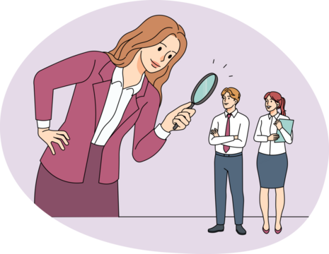 Businesswoman with magnifier look for job candidate