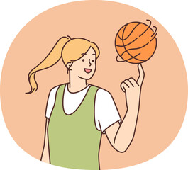 Smiling girl spin ball on finger