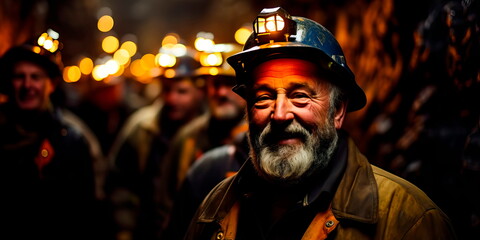 Obraz premium miner deep underground, illuminated by their headlamp, extracting valuable minerals.