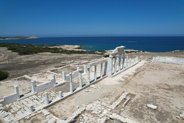 Aerial views from over the ancient ruins on the Greek Island of Despotiko