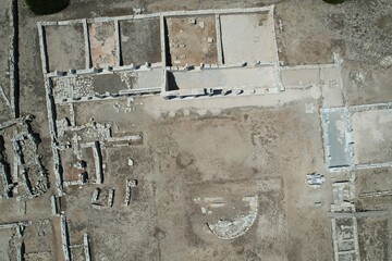 Aerial views from over the ancient ruins on the Greek Island of Despotiko