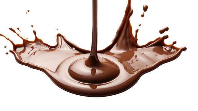 Chocolate dripping splashes on transparent background, image with background removed, created with Generative Ai technology.