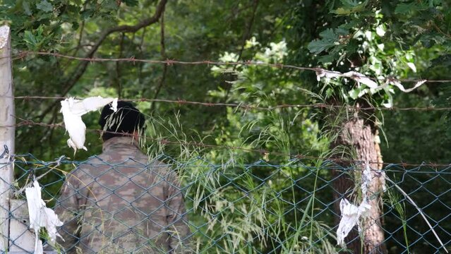 soldier behind fences