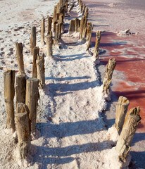 Henichesk lake in Ukraine. Salt production.