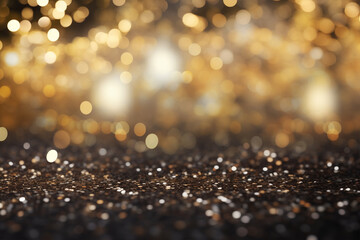 Background for new year on glitter vintage lights background.  Gold, silver and black. De-focused