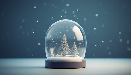 Render of a snow globe. Minimalistic christmas wallpaper with gradient. Xmas greeting card design. 