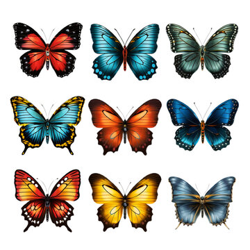 collection of butterflies, PNG