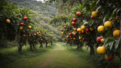 Jungle fruit trees with ripe, juicy fruits waiting to be picked - AI Generative - obrazy, fototapety, plakaty