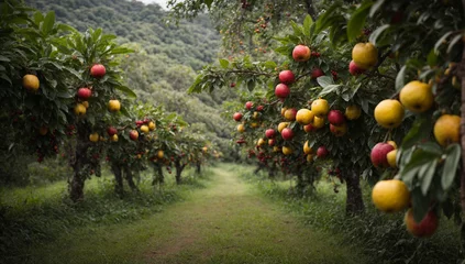 Fotobehang Jungle fruit trees with ripe, juicy fruits waiting to be picked - AI Generative © Being Imaginative