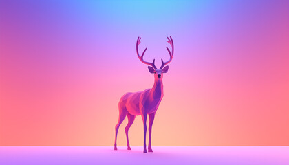 Low poly render of a reindeer. Minimalistic christmas wallpaper with gradient. Xmas greeting card design. 