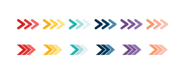 Direction arrow icon set. Colored arrows symbols. Arrows of different types. Arrow isolated vector graphic elements eps10.