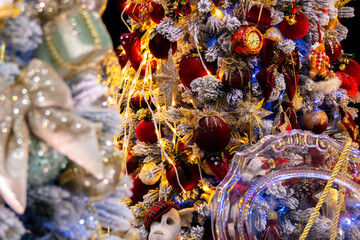 Decorations hang on the New Year tree.