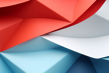 Obraz premium Red, blue and white paper background. Abstract background for presentation or design. Origami style. AI generated