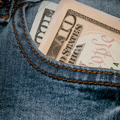 Macro shot of USD currency. USD inflation, US money