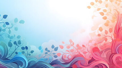 Abstract Floral Waves in Pastel Colors: Artistic Background Design with Leaves and Swirls