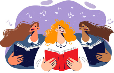 Choir singing women perform popular song together to lift spirits themselves and those around them