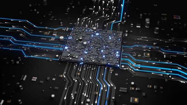 Abstract Tech: Futuristic Quantum CPU on a Nanoscale Circuit Board with Microchips
