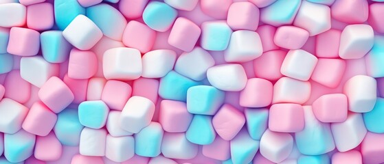 banch of marshmallow, top view pastel color for candy shop banner  - obrazy, fototapety, plakaty