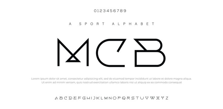MCB Creative font. Modern abstract digital tech font. Logo creative font, type, technology, movie, digital, music, movie. Fonts and illustration in vector format.