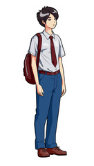 Japanese school boy in uniform in anime style