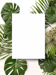 Frame mockup with Chamomile flowers on a white background. Banner or gift card with flowering frame