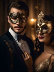 couple in carnival masks for mardi gras 