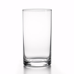 A glossy, pristine, glass vessel alone on a white backdrop, shot up close.