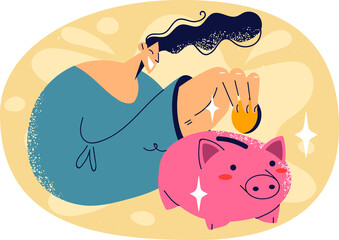 Smiling person saving money in piggybank