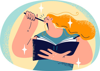 Young woman make notes in notebook