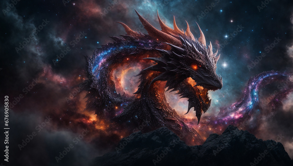 Poster nebulae in the shape of celestial dragons, representing the mythical nature of the universe - ai gen