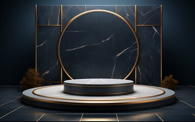 Black, White, Marble, and Gold Elegance in Product Showcase
