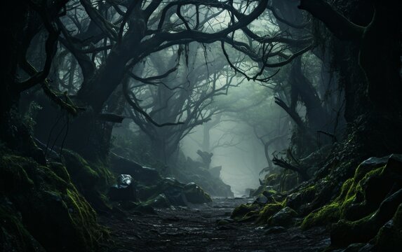 Enigmatic Mist Blanketing an Ancient Forest.