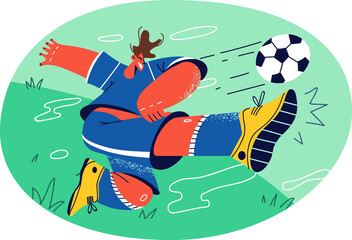 Male athlete kick ball on field